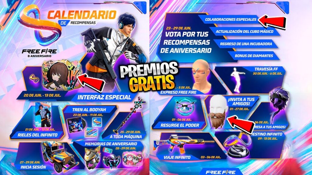 Calendario Recompensas 8 Aniversario Garena Free Fire